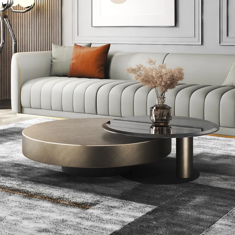 Italian minimalist tempered glass edge table,stainless steel small household living room designer,round creative coffee table