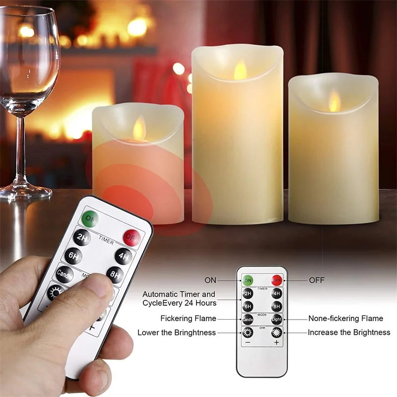 Flameless Candle Light Battery LED Artificial Candle Light with Remote Candlelight Night Light Wedding Birthday Party Decoration