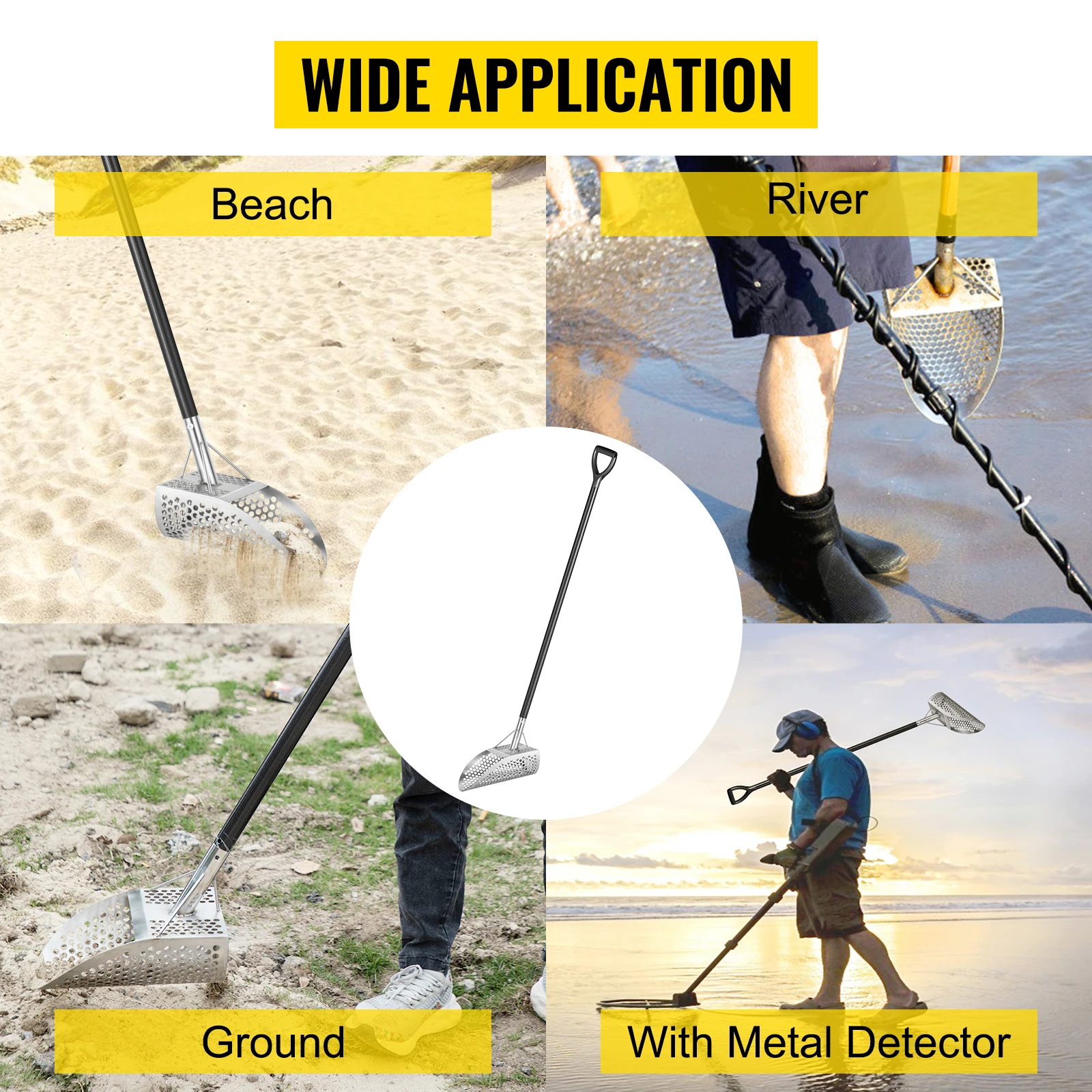 VEVOR Metal Detector Sand Scoop Stainless Steel Metal Detecting Beach Scoops 10mm Hole Metal Detector Scoop for Treasure Hunting