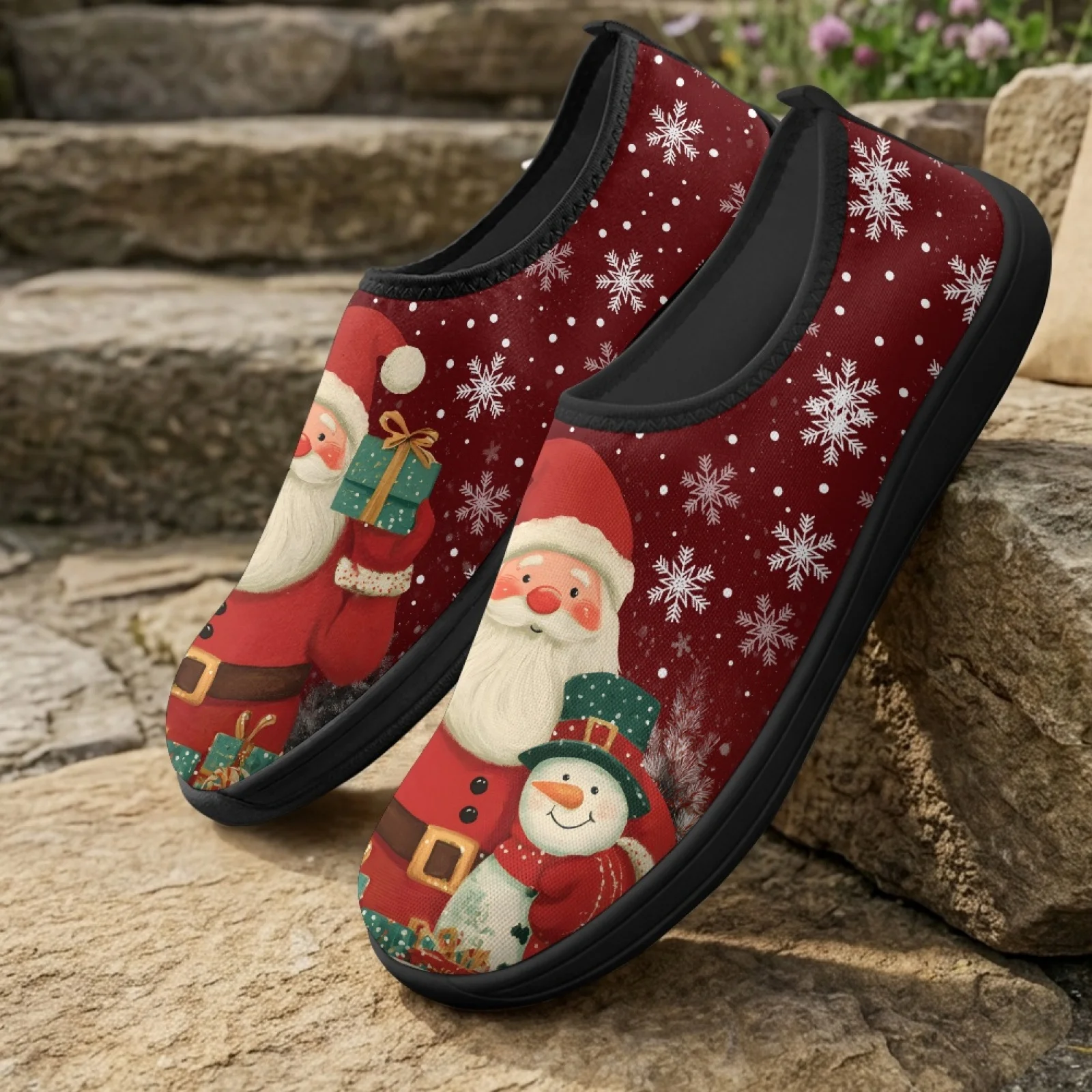 PENSTROLL Santa Walking Sneakers Polyester & EVA Walking Shoes for Men Wide Width Zero Drop Sneakers for House All Season