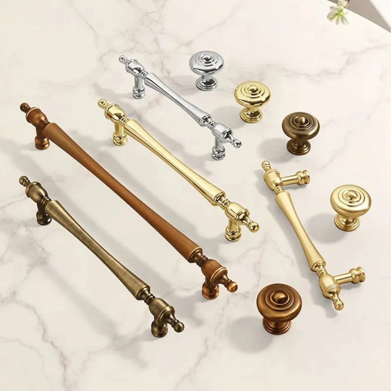 Golden Cabinet Door Handle French Light-Luxury Cupboard&Wardrobe Pull Vintage Single-Hole Drawer/Shoe Rack Knob Furniture Handle