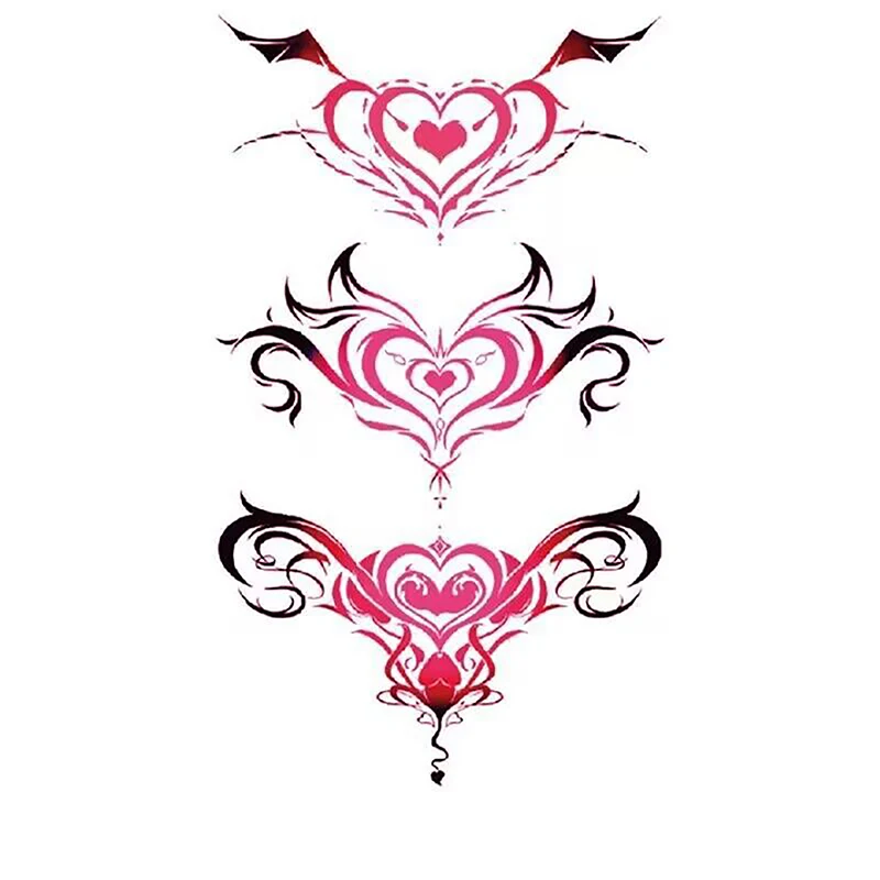 Sexy Heart Design Temporary Tattoo Stickers Women Waterproof Fake Tattoo Art Sexy Simulation Navel Sticker Lipstick Chest Small