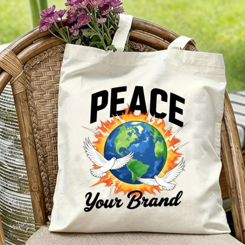 Bolso de mano de lona con estampado de paz mundial, diseño de paloma y arte de la Tierra, de doble cara, 1 unidad