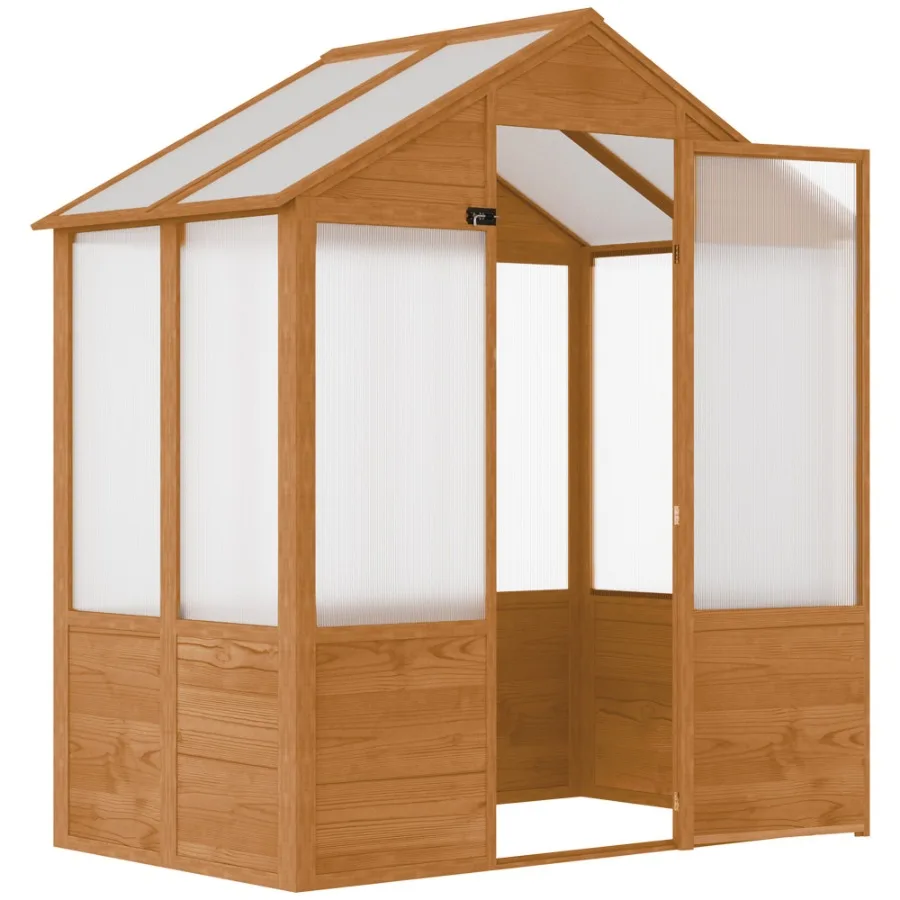 

6 x 4 x 7 футов Поликарбонатная теплица Walkin Hot House Kit Теплица для хобби с запираемым уровнем двери 5, устойчивая к ветру деревянная F