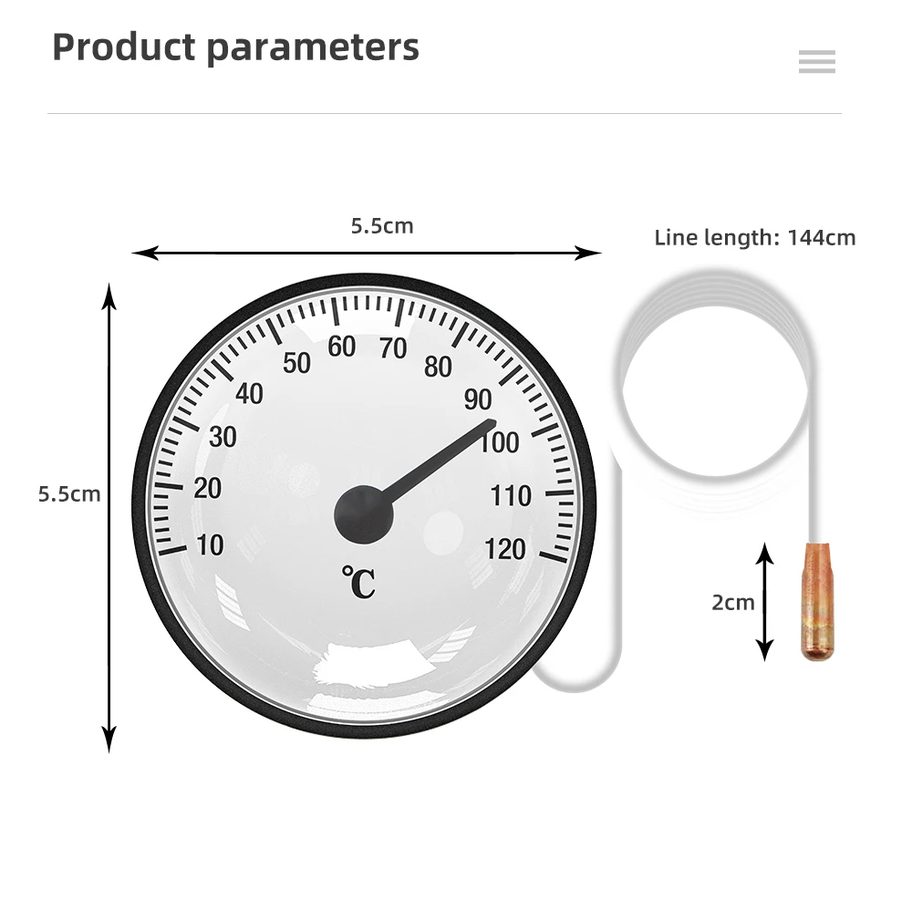 Dial Thermometer Capillary Temperature Gauge - 40 ℃ - 40 ℃ or 0 ℃ - 120 ℃ water & oil with 1.44m Sensor