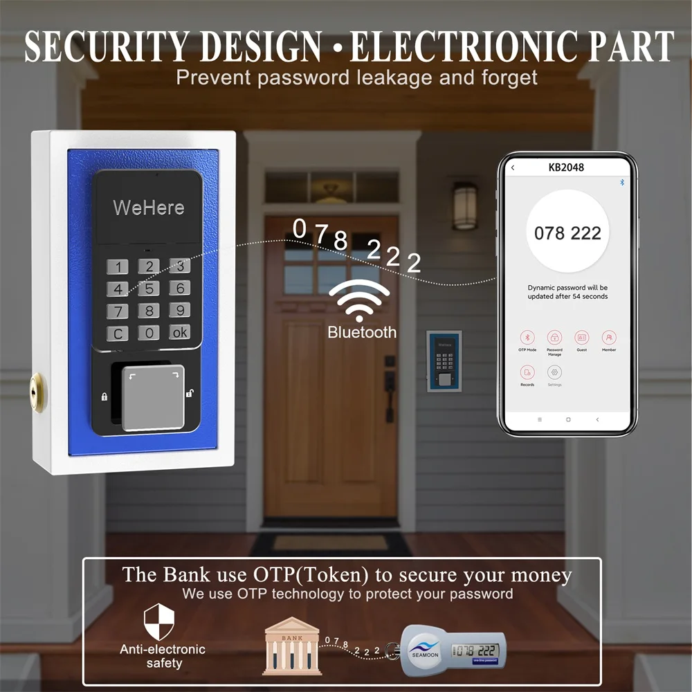 WeHere Smart Key Safe Box Phone Remote Control Wifi Security Boxes Password Outdoor Security Electronic Wall mounted Lock Boxes