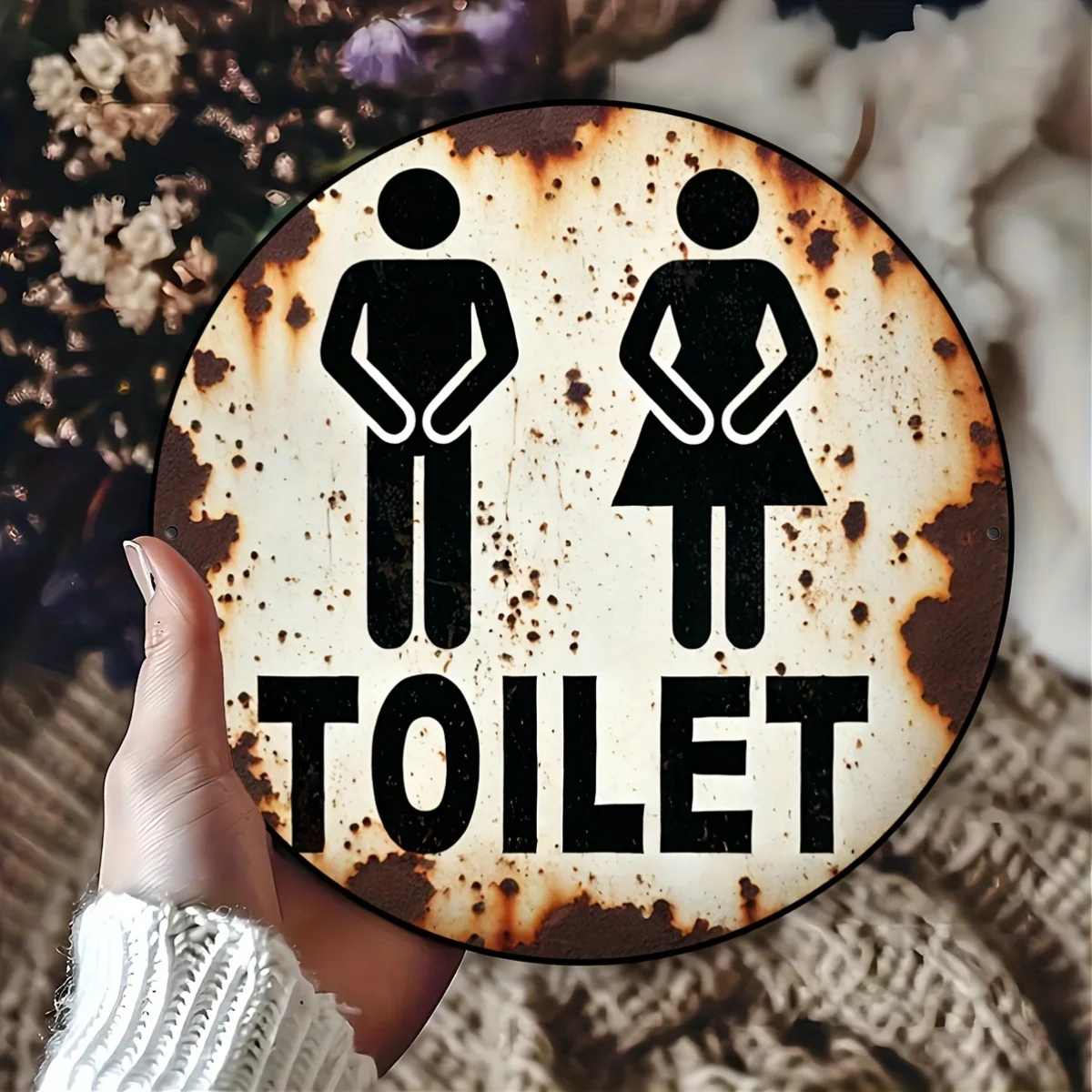 Vintage-Toilettenschild: Retro-Badezimmer-Wandkunst, 20 cm großes Aluminiumschild mit universellen Toilettensymbolen