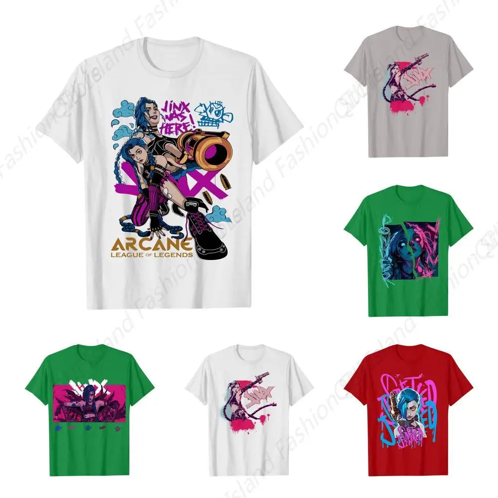 

Arcane League of Legends Jinx Arcane T Shirt Adult Mens Shirts Crew Neck Short Sleeve T-Shirt Womens Shirts