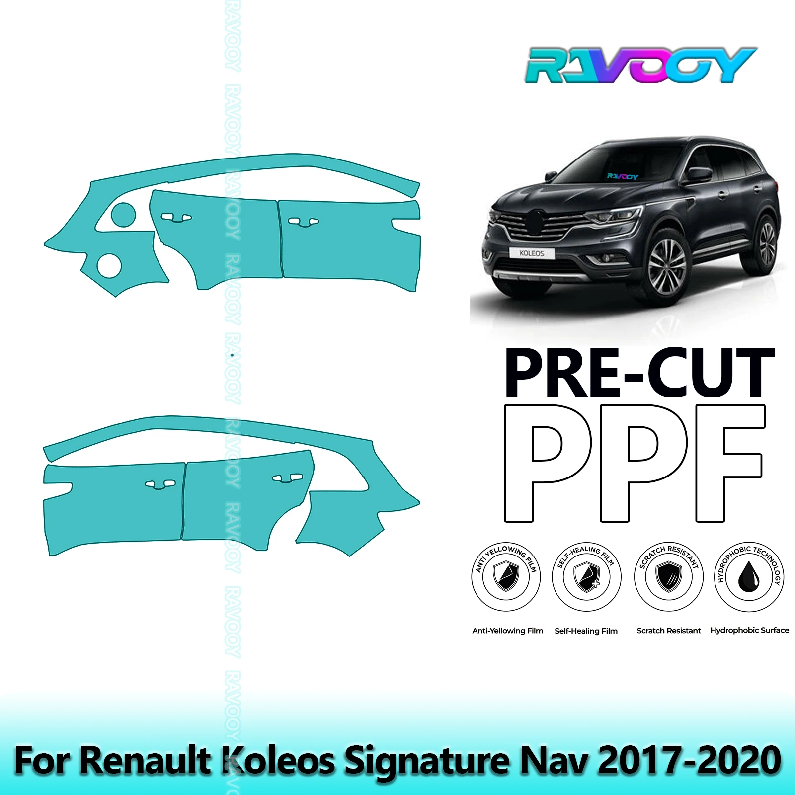 

For Renault Koleos Signature Nav 2017-2020 8.5mil Clear Matte Pre-Cut PPF Door & A/B Pillar Kit TPU Paint Protection Film Set