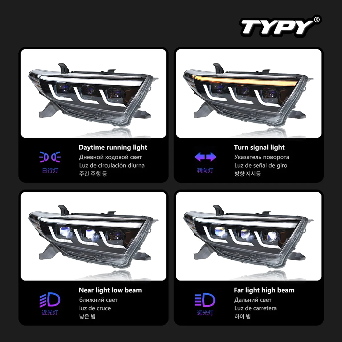 TYPY Car Headlights For Toyota Highlander 2012-2014 LED Car Lamps Daytime Running Lights Dynamic Turn Signals