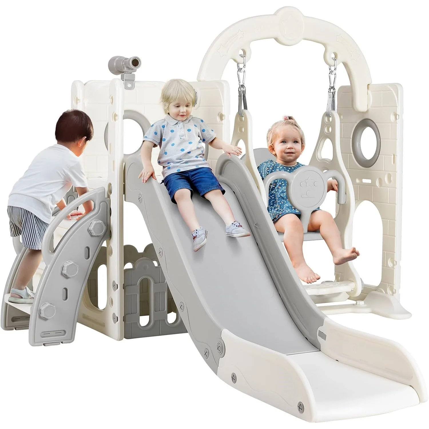 Game Time Sports Climber, Indoor-/Outdoor-Spielset für Kinder, Hinterhof-Spielplatzset, Rutsche, Kletterwand, Basketballkorb, Jungle-Fitnessstudio