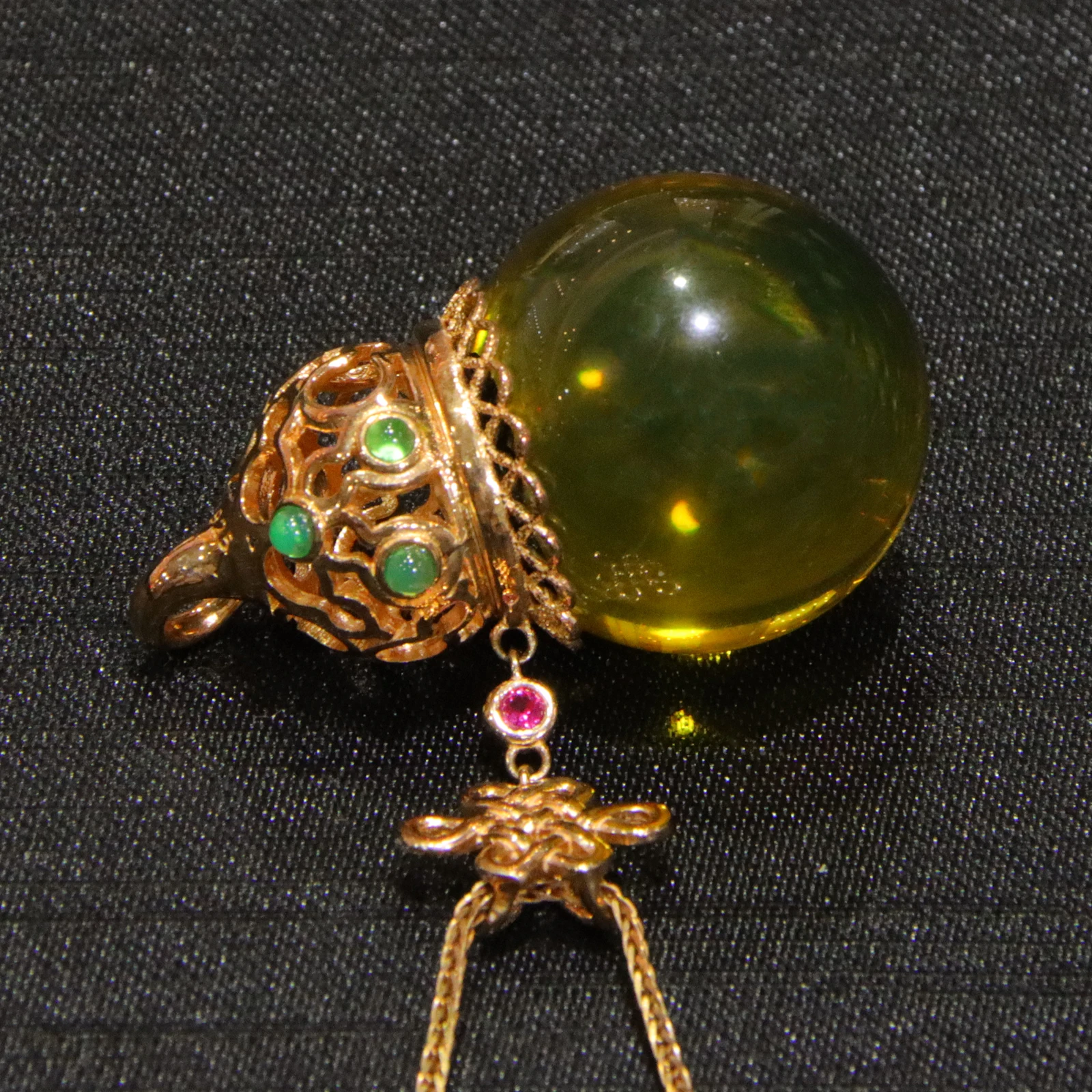 Pure Silver Inlaid Natural Mexican Blue Amber Pendant 20mm Round Bead Gourd Shape Simple Fashion Necklace Jewelry Gift