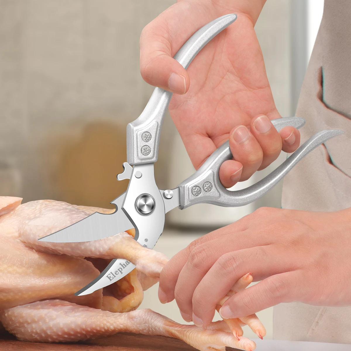Heavy Duty Poultry Shears, Safety Lock, All Purpose Kitchen Scissors for Chicken, Meat Cutting, Turkey, Fish, Vegetables