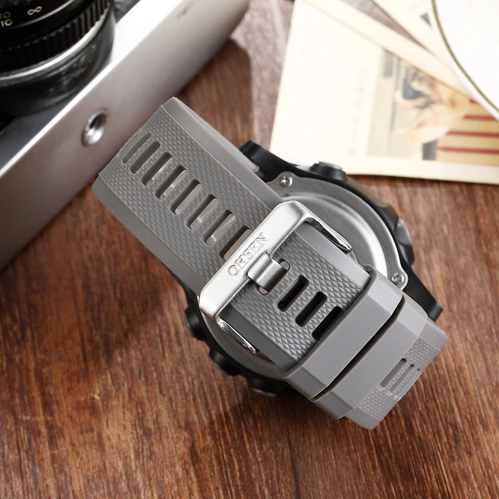 OHSEN 1806 High Quality Rubber Watch Band Silicone strap with pin buckle black blue green grey khaki for electronic led watch