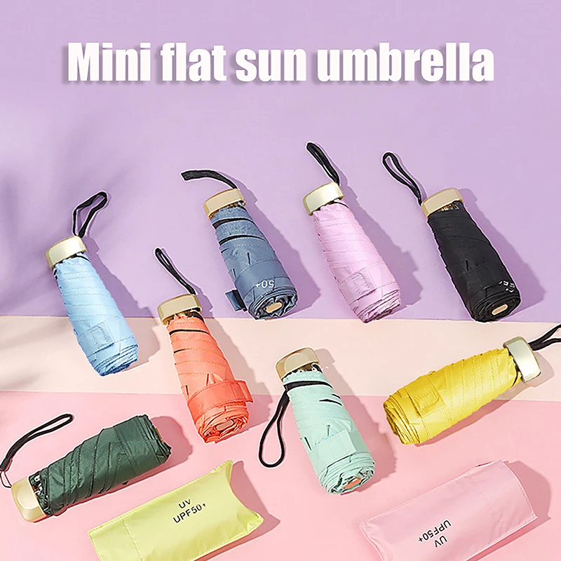 Mini Sun Umbrella Small Pocket Rain Umbrella Vinyl Folding Umbrella UV Ultraviolet Protection Sun Shade Pocket Parasol Capsule