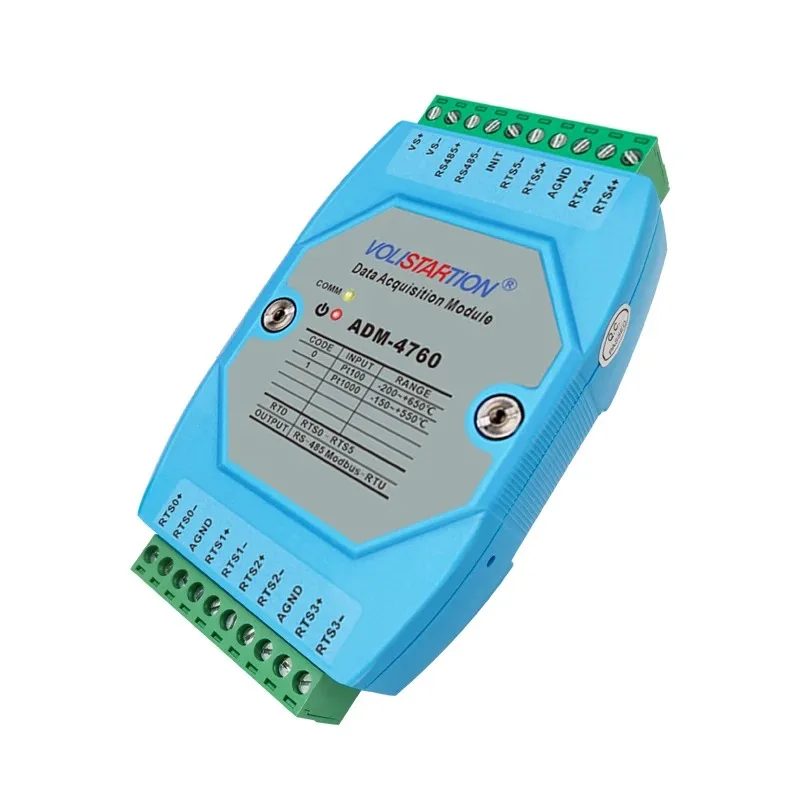 ADM-4760r 6 Channel Pt1000 Temperature Acquisition Module RS485 Modbus RTU DIN Rail Industrial RTD Collector