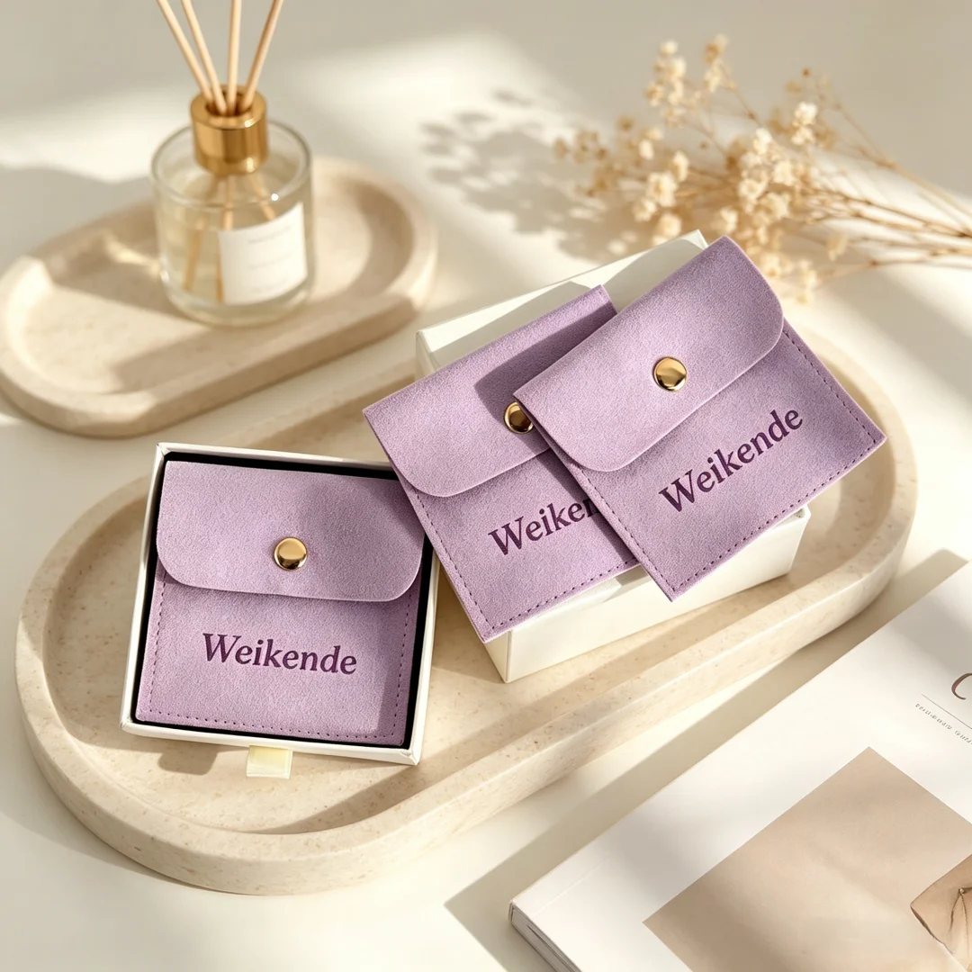 50pcs 8x8cm Purple Custom Logo Microfiber Jewelry Storage Wedding Gift Candy Pouches Button Bag Portable Gift Packaging