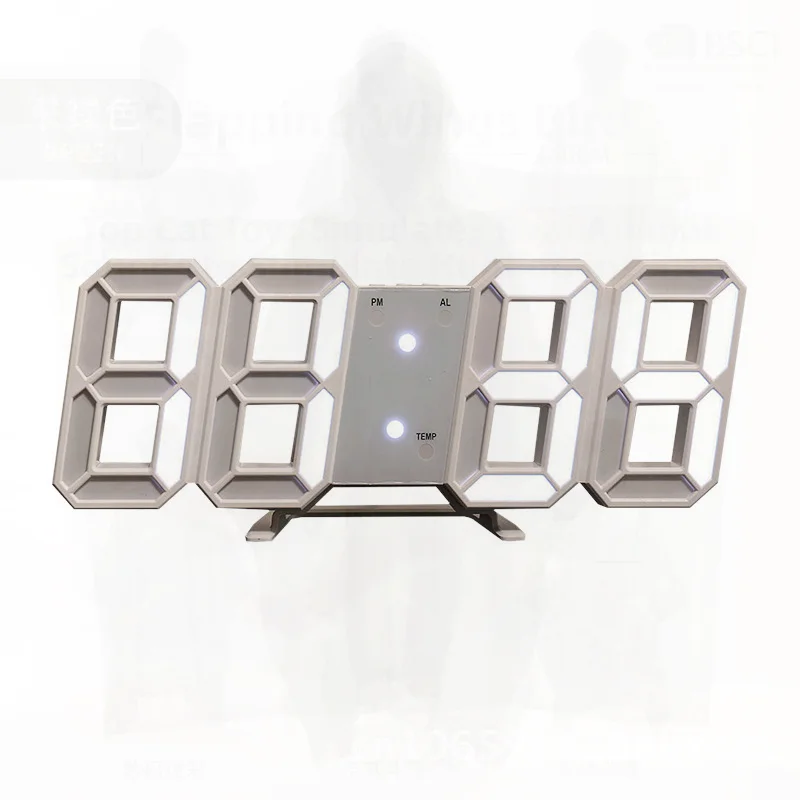 3D LED Digital Clock Wall Mounted Electronic Alarm Clock with Perpetual Calendar Thermometer for Living Room White/Black Frame