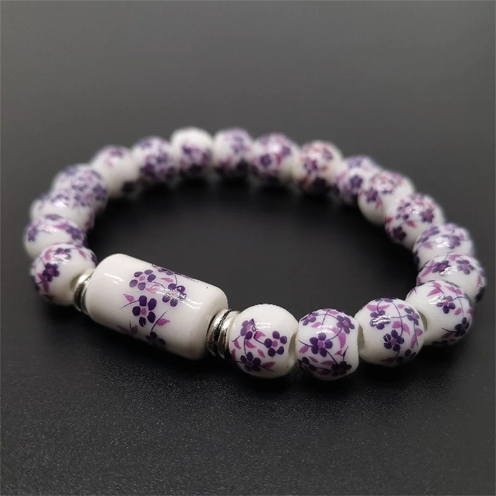 Blue and White Porcelain Stretch Bead Bracelet for 8MM Ceramic Sunflower Plum Blossom Bead Bracelet Collect Jewelry Gifts