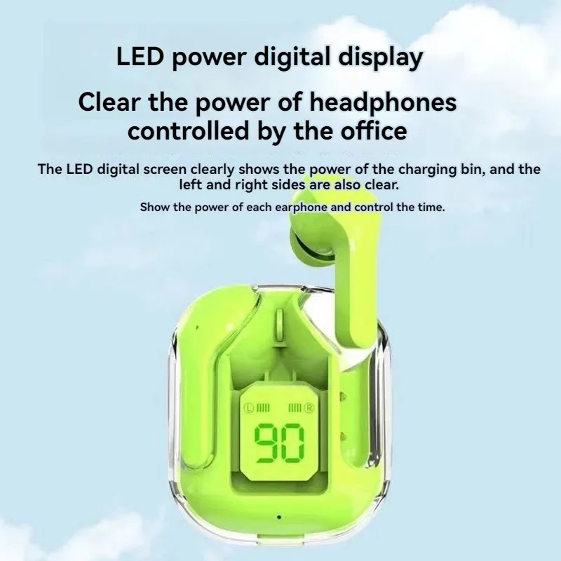 Auricolare Bluetooth wireless Air 31 Alimentazione LED Display digitale Sport Stereo Design trasparente Qualità audio Hifi per tutti i telefoni