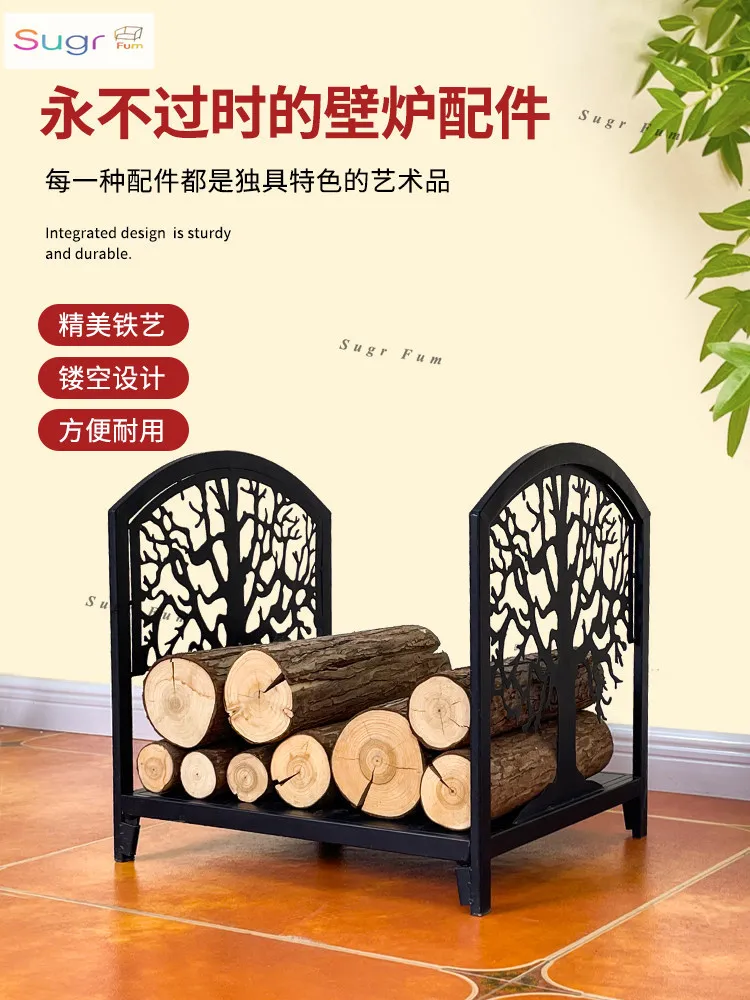 Firewood basket for wood-burning fireplace, firewood basket for wood-burning real fire fireplace, wrought iron firewood basket