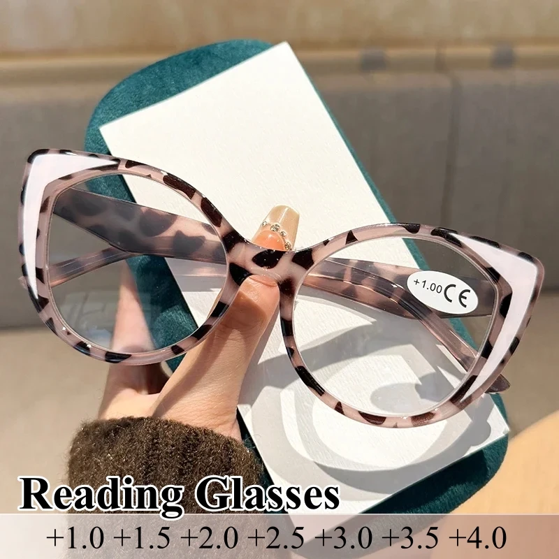 

Fashionable Cat Eye Reading Glasses Trendy Color Blocked Anti Blue Light Presbyopia Unisex High Quality Prescription Lenses