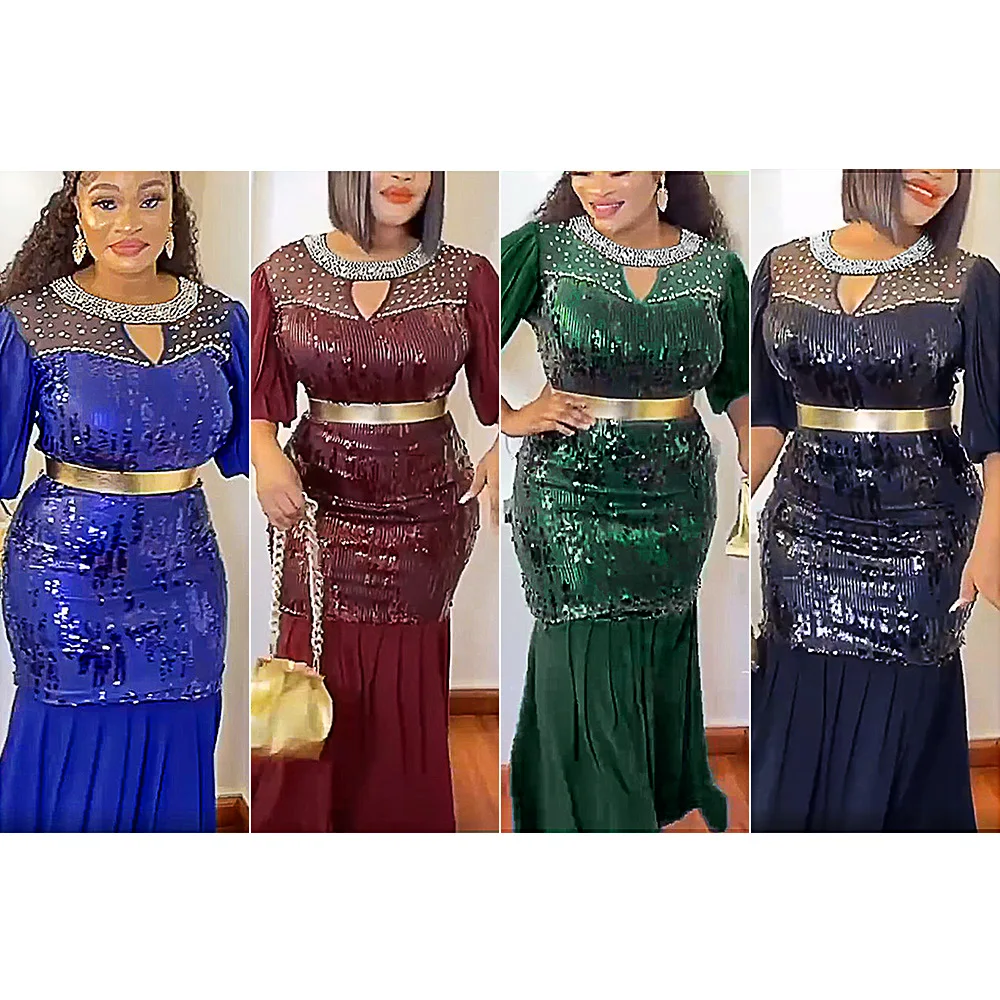 

African Wedding Dresses for Women Dashiki Ankara Sequin Outfits Gown Plus Size Turkey Evening Party Long Maxi Dress Lady Clothes