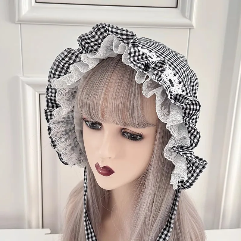 لوليتا نمط الكشكشة بونيه قبعة النساء الفتيات خادمة تأثيري ممسحة قبعة اليقطين قبعة المرأة الحاج الفيكتوري بونيه المتضخم خادمة Co