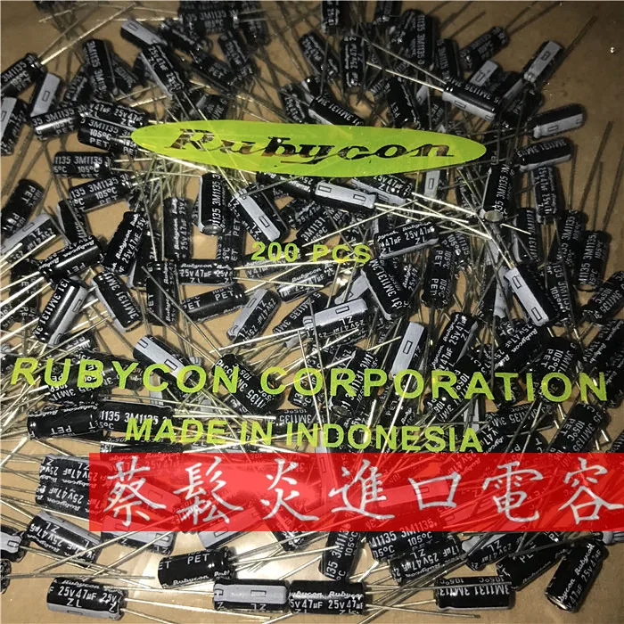 10pcs Rubycon imported aluminum electrolytic capacitor 25v 47uf 5x11 Ruby ZL 105 degrees 47uF / 25V