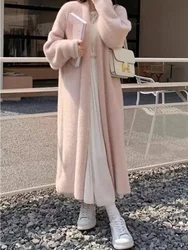 Autumn Winter Cross Knee Overall Imitation Mink Fur Knitted Cardigan Loose Medium Long Lazy Soft Sticky Sweater Jacket Women