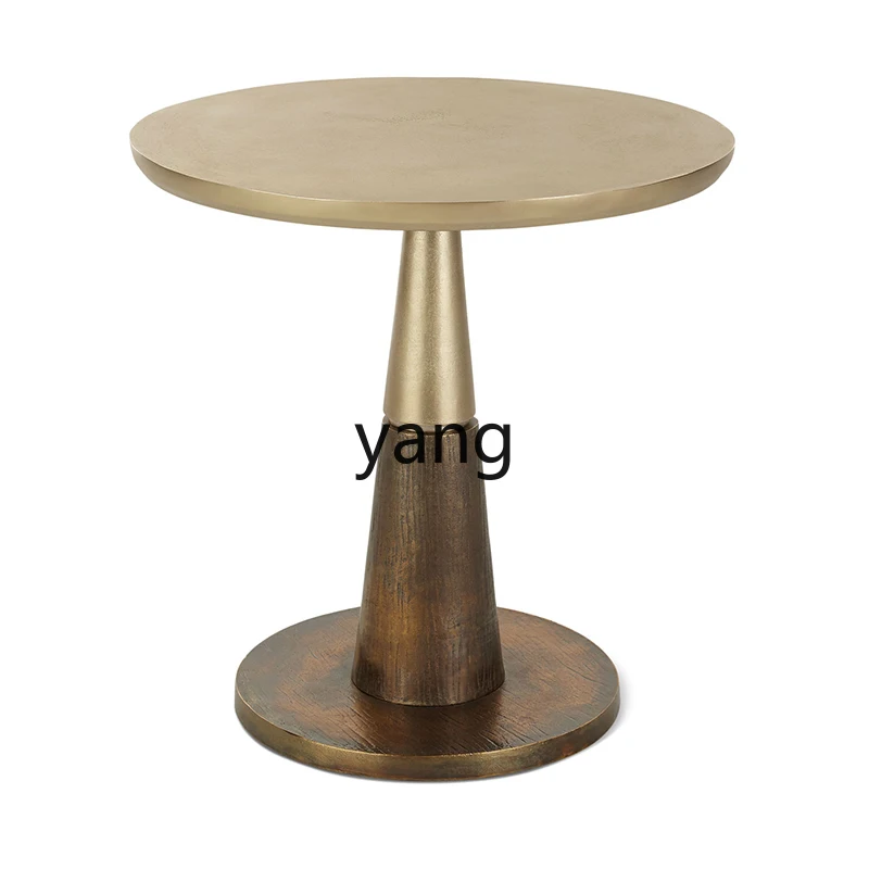 

LT French solid wood sofa edge table Neoclassical solid wood small coffee table Light luxury small round table