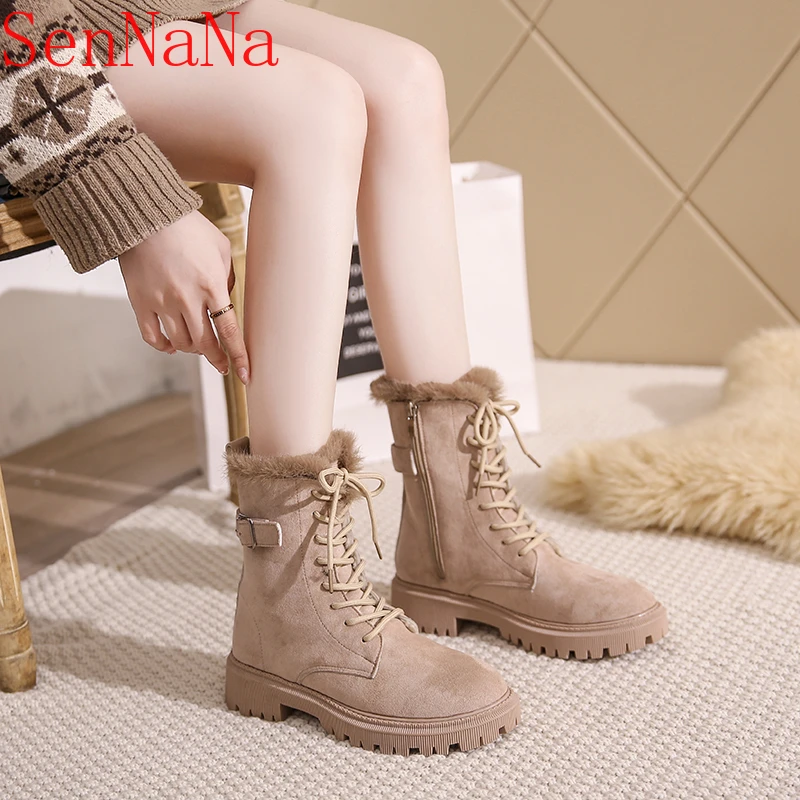 

Women Snow Boots Platform Winter Boots Thick Plush Casual Shoes Ladies Non Slip Zip Warm Fur Mid Calf Boots Female Fashion Shoes