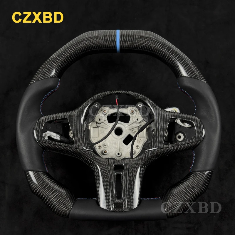 

Fit For BMW G20 Flat Shape Real Carbon Fiber Steering Wheel Blue Marker High Quality Leather Sport Wheel Customized