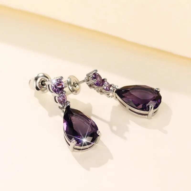 Huitan 2022 Trend Colored Cubic Zirconia Dangle Earrings for Women Luxury Fashion Versatile Lady\'s Ear Earrings Wedding Jewelry