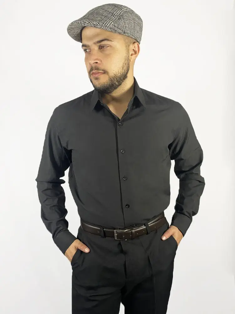 Black Slim Long Sleeve Social Shirt