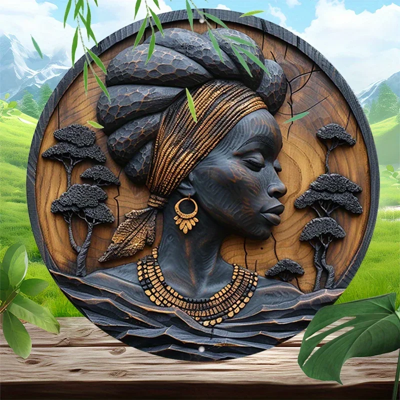 1pc Aluminum African Woman Carved Artwork 8\