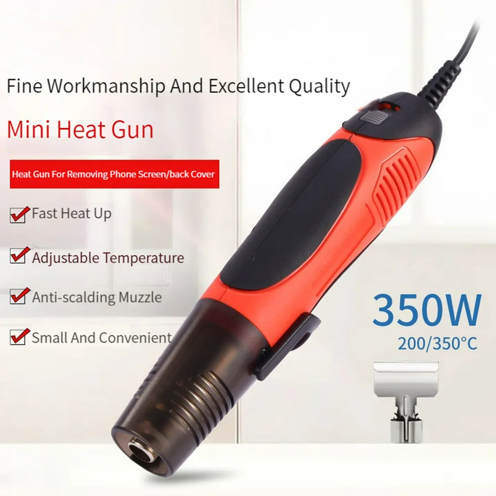 350W Mini Hot Air Gun Small Heat Shrink Film Electronic Mobile Phone Repair Soft Pottery Heat Shrink Film Portable Heating Gun