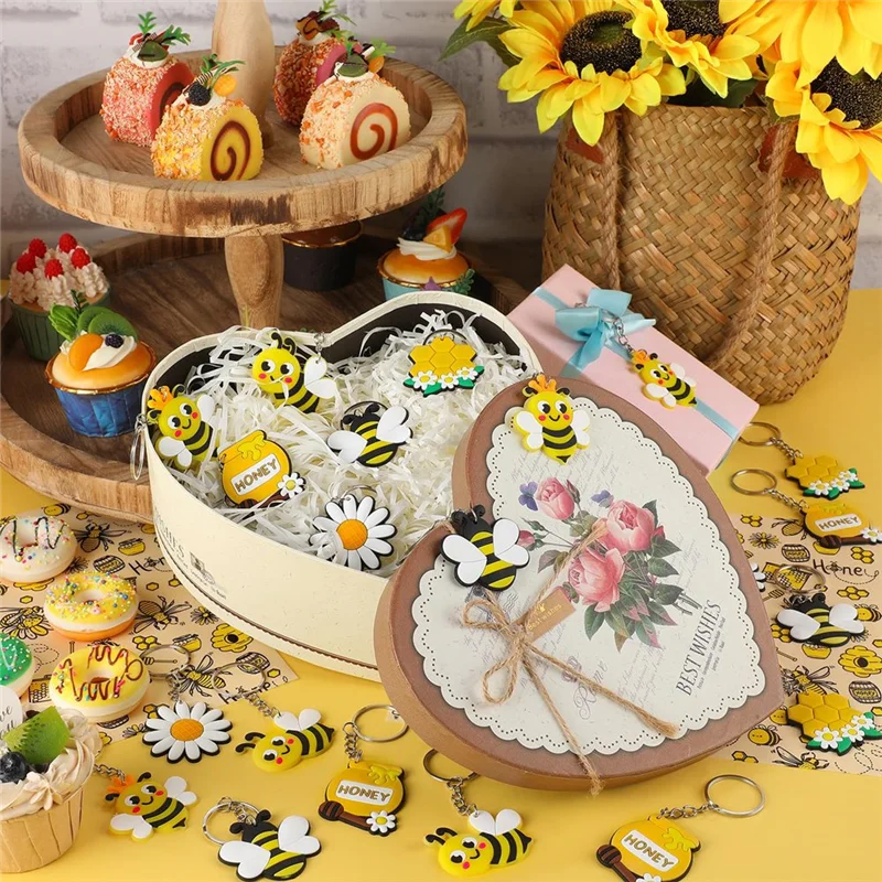GROCE-Bee Keychain Flower Honey Pots Bees Decor For Bees Theme Party Baby Shower Kids Birthday Supplies Decorations
