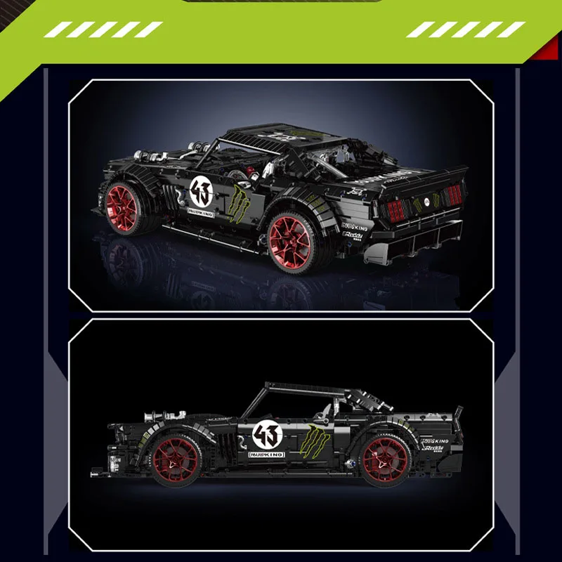 Creative static model of Mustang black sports car, challenging assembly model, educational toy figurine, birthday gift