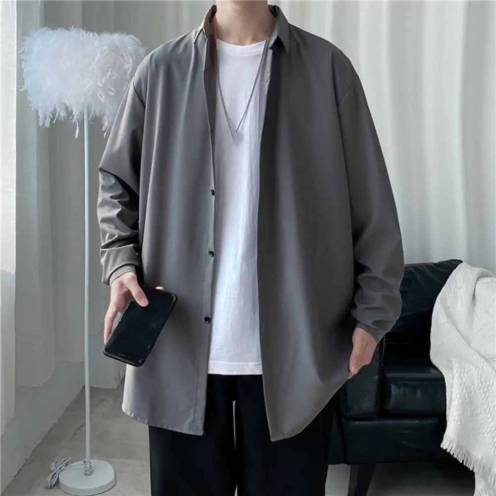 

Autumn Men Long Sleeve Shirts Coats Korean Style Solid Color Loose Thin Single Breasted Shirts Jackets for men jaqueta masculina