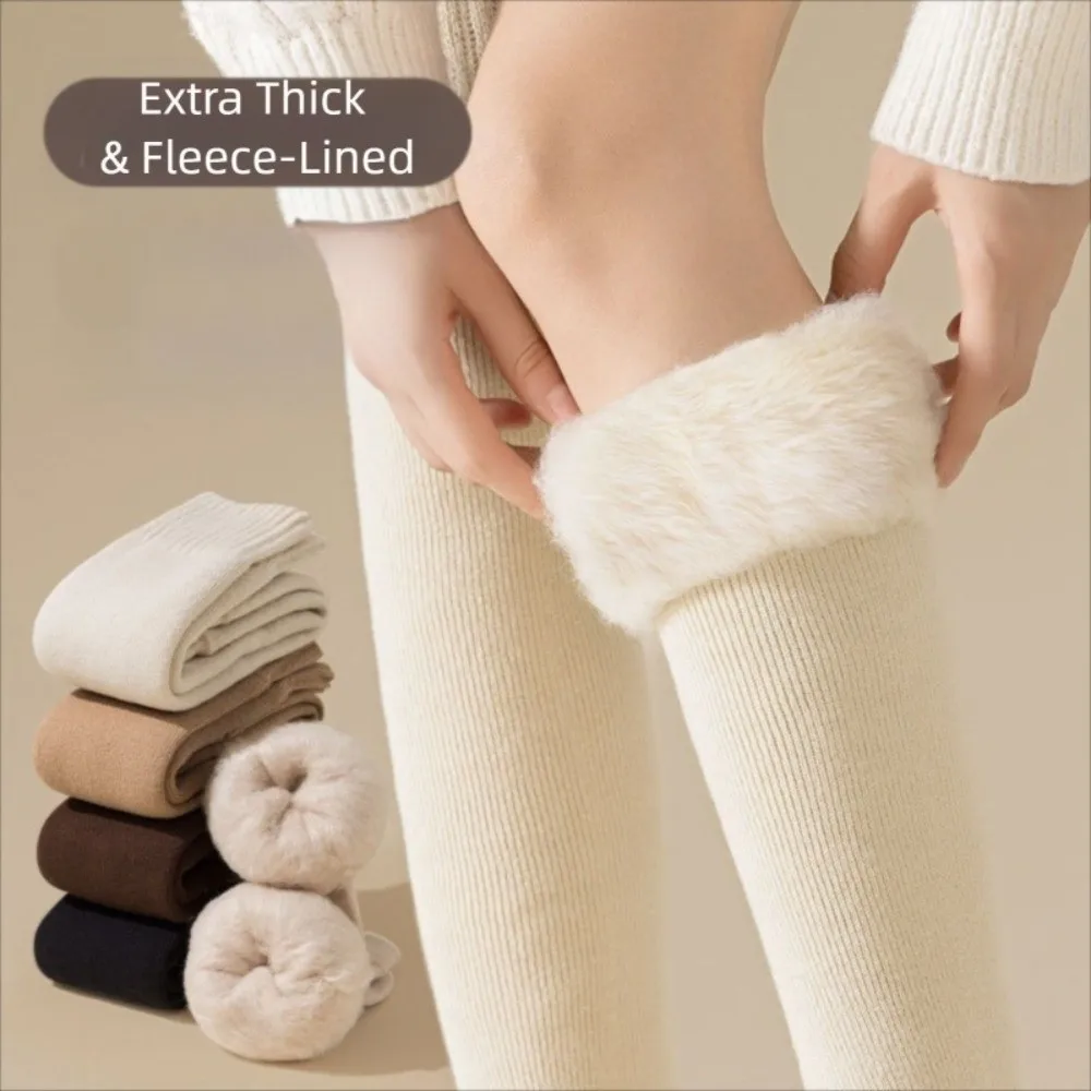 Weiche, verdickte, warme, lange Socken, mit Fleece gefüttert, einfarbig, kniehohe Strümpfe, Beinschutz, lange Röhrensocken für den Winter