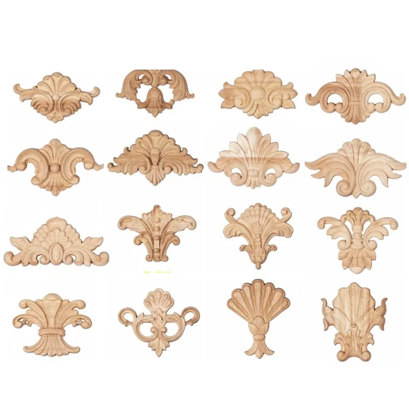 Wood Carving Onlays Rose Appliques Decals for Wooden Furniture Antique Home Decor Wooden Furniture Decoration Wood Flower Craft