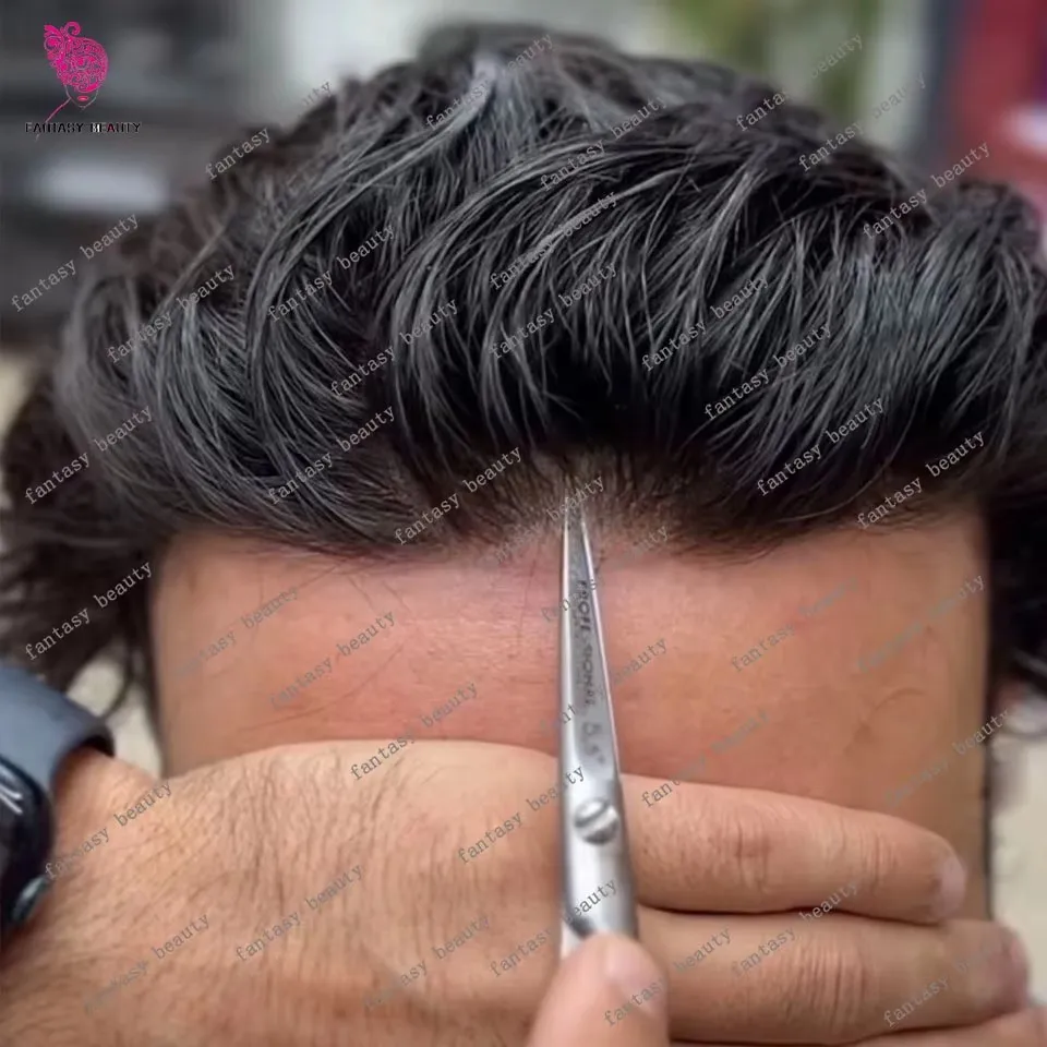 Natural Hairline Super Durable Men's Toupee Human Hair 1B40 1B65 Salt&Pepper Wigs Thin Skin PU Replacement Prosthesis Capillary