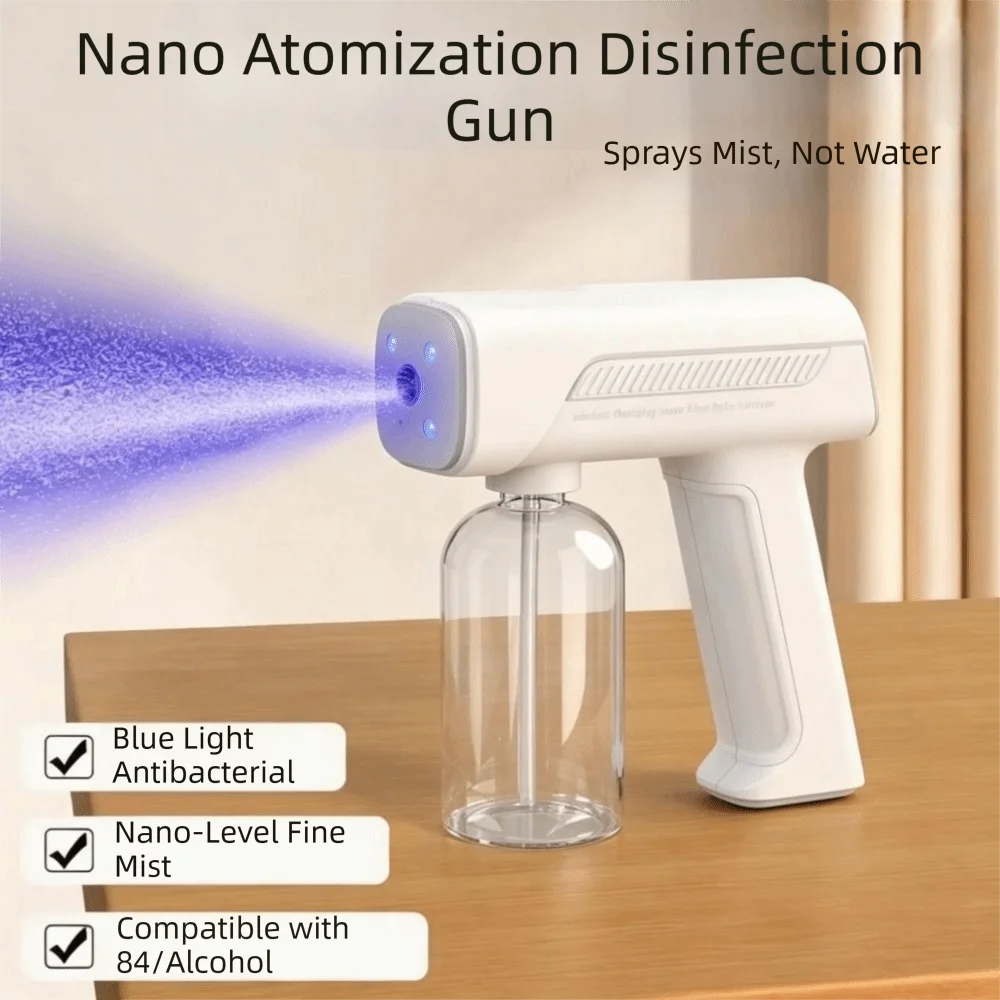 Rotating Nozzle Atomizing Spray Bottle USB Rechargeable Wireless Handheld Electric Sprayer Blue Light Automatic