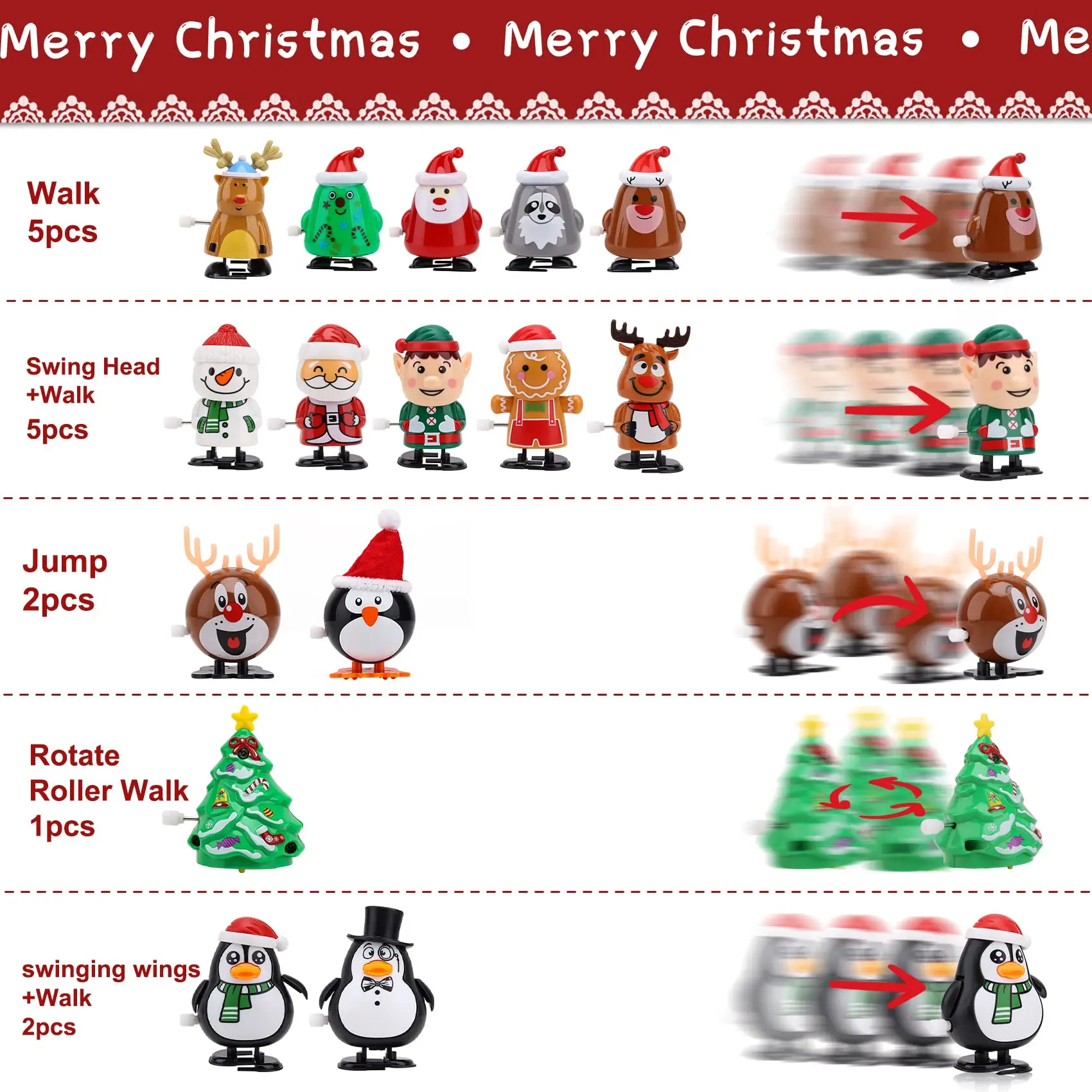 Jouets à remonter de noël pour enfants, remplisseurs de bas de Xma, jouet de chaîne mécanique du père noël, cadeaux de fête de noël, remplissage de sac Goody