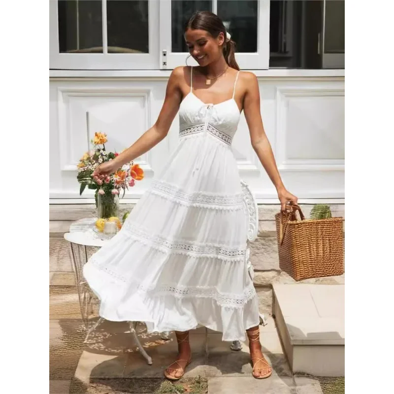 2025 novedad de verano mujeres Boho moda Spaghetti Strap blanco vestido de fiesta en la playa bata mujer 2024 Elgeant CaBear House 002