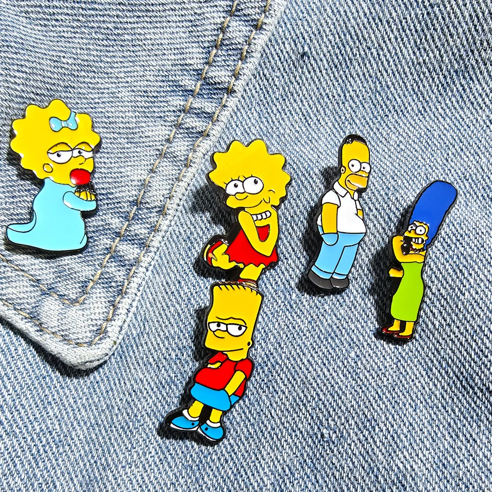 Engraçado dos desenhos animados os simpsons broches criativo homer bart emblemas de metal para mochila bonito anime lapela pinos acessórios presentes da família