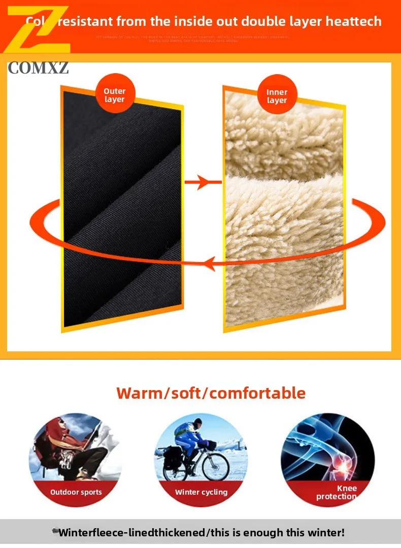 COMXZ 2025 الرجال رحلة الصف سراويل قطنية جديدة سميكة الطقس البارد حماية الصوف اصطف الشتاء سراويل للتسلق في الهواء الطلق