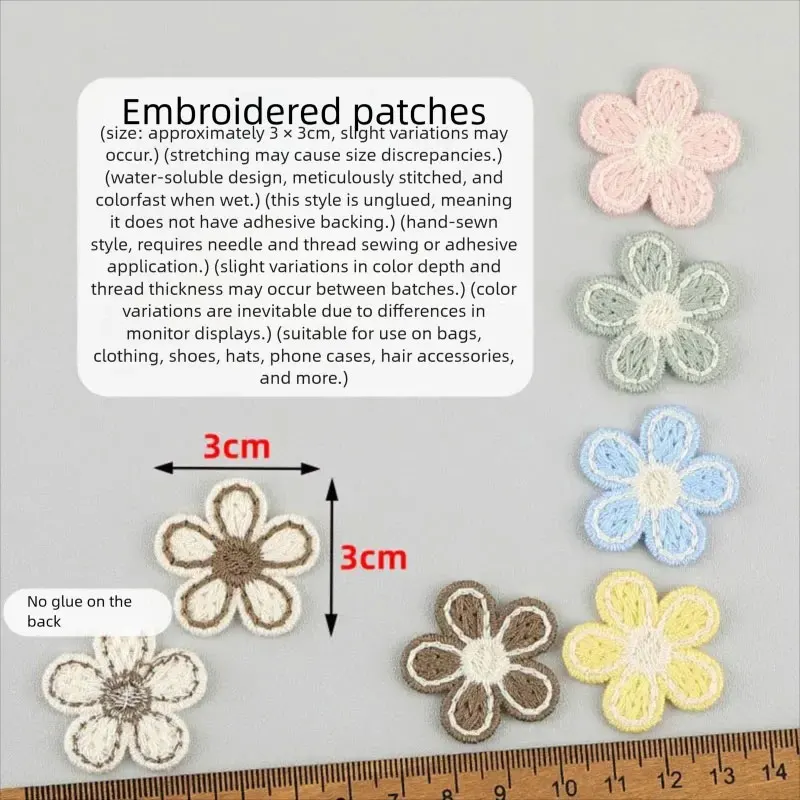 30 Stück bunte wasserlösliche Stickerei-Applikationen in Form von fünfblättrigen Blumen für DIY-Haarspangen-Zubehör. – Detail 5