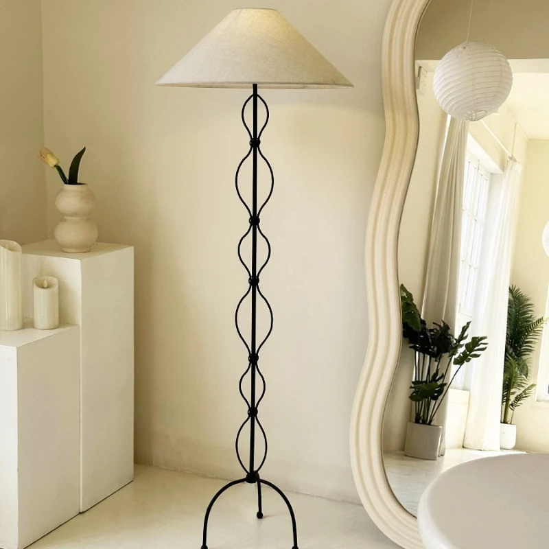 Nordic Wabi Sabi Fabric LED Floor Lamp Spiral Metal Base Living Room Study Bedroom Bedside Home Decor Sofa Corner Standing Light - view 4